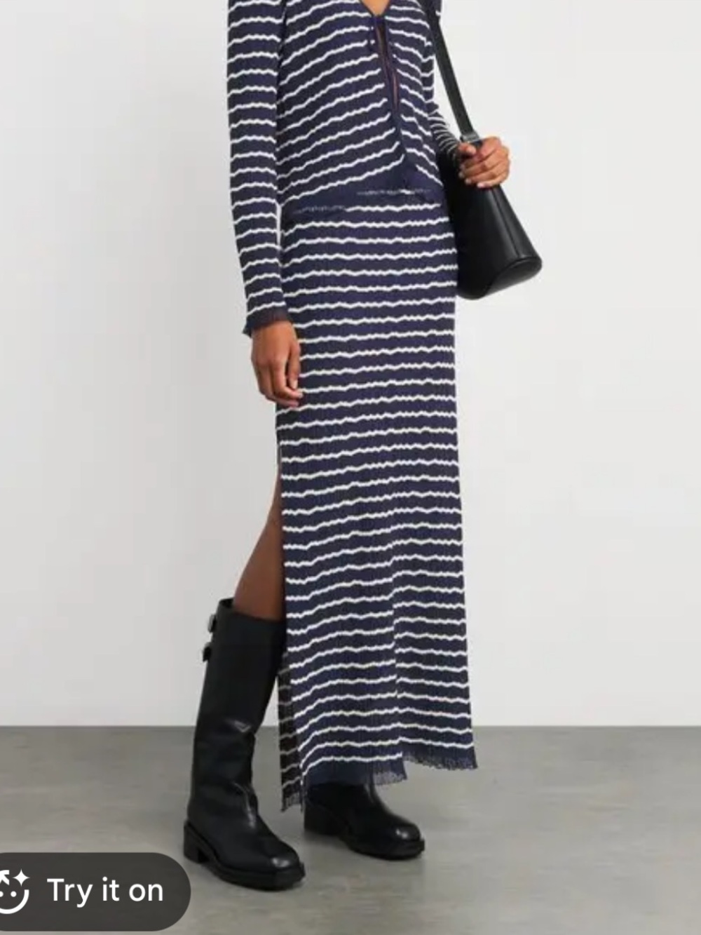 Striped Navy and White Knit Maxi Skirt “Chiara Striped Maxi”